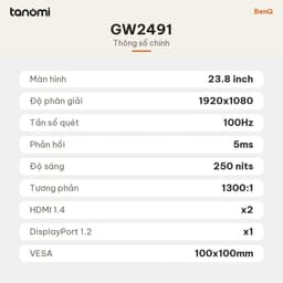 Màn hình văn phòng BenQ GW2491 23.8 inch IPS Full HD 100Hz TÜV Rheinland làm việc học tập bảo vệ mắt 5