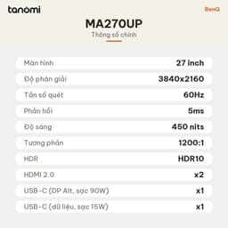 Màn hình đồ hoạ BenQ MA270UP IPS 60Hz 4K 27 inch 450 nits dùng MacBook thiết kế chỉnh ảnh hub USB-C 4