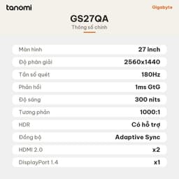 Màn hình gaming Gigabyte GS27QA 27 inch Super Speed IPS 2K 180Hz 1ms chơi game sRGB 100 bảo hành 3 năm 6
