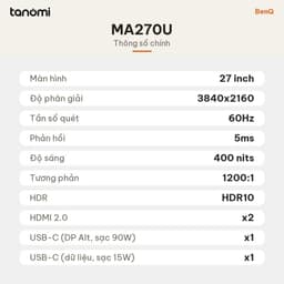 Màn hình đồ hoạ BenQ MA270U IPS 60Hz 4K 27 inch USB-C 90W dùng MacBook thiết kế chỉnh ảnh hub USB-C 4