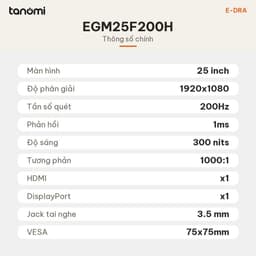 Màn hình gaming E-DRA EGM25F200H 25 inch IPS Full HD 200Hz 1ms chơi game FPS 120 sRGB bảo hành 2 năm 4