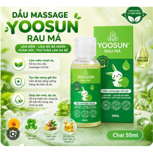 Dầu massage Yoosun Rau má chai 50ml giúp làm mát da, dưỡng ẩm, giảm mẩn ngứa cho bé từ sơ sinh< BUN BUN SHOP