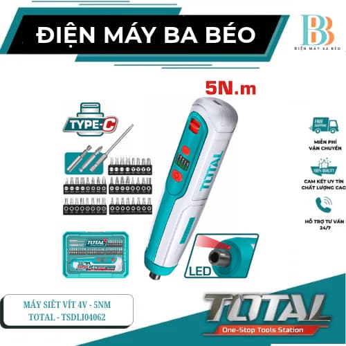 Máy siết vít dùng pin 4V, không kèm sạc, momen xoắn cực đại 5Nm TOTAL - TSDLI04062