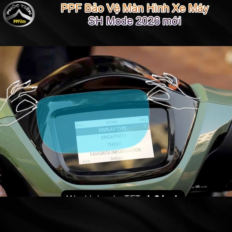 Màng phủ PPF bảo vệ màn hình xe máy cho SH Mode 2026 mới chống trầy bóng gương
