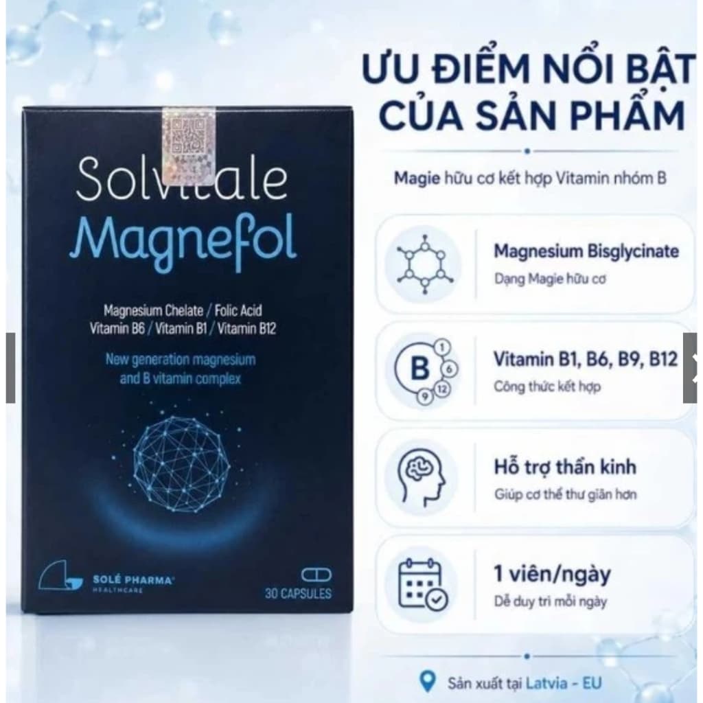 Solvitale Magnefol (30 Viên) Bổ Sung Magie Bisglycinate Hữu Cơ, Hỗ Trợ Giảm Stress, Ngủ Ngon< BUN BUN SHOP