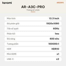 Màn hình di động Arzopa AR-A3C-PRO Full HD 60Hz 13.3 inch OLED DCI-P3 100 nhỏ gọn USB-C bảo hành 2 năm 5