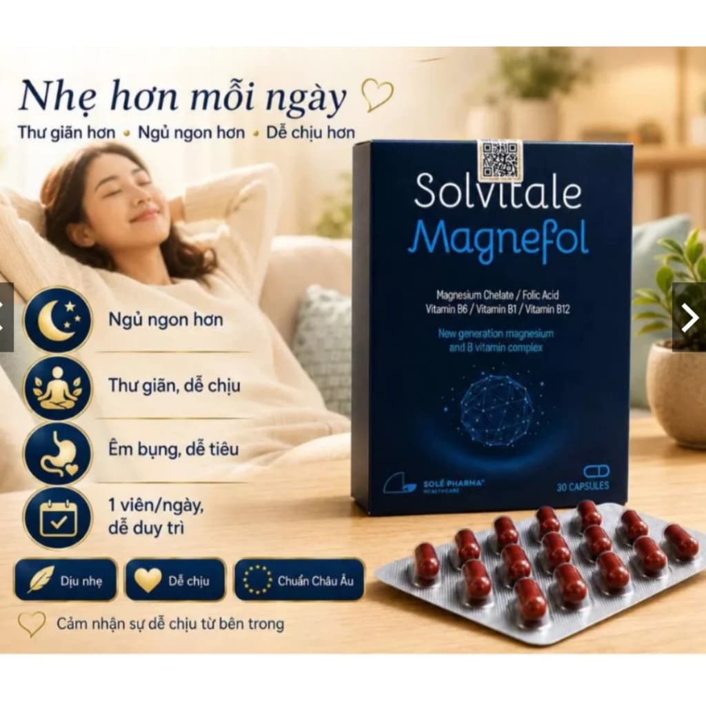 Solvitale Magnefol (30 Viên) Bổ Sung Magie Bisglycinate Hữu Cơ, Hỗ Trợ Giảm Stress, Ngủ Ngon< BUN BUN SHOP