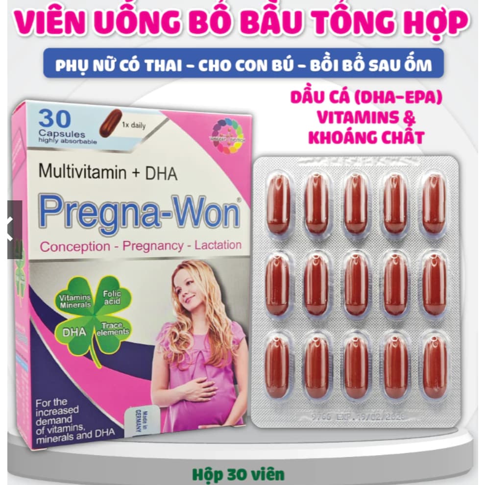 PREGNA WON (30 viên) Bổ Bầu Tổng Hợp, Bổ Sung DHA, Vitamin & Khoáng Chất Thiết Yếu Cho Mẹ Bầu & Sau Sinh< BUN BUN SHOP