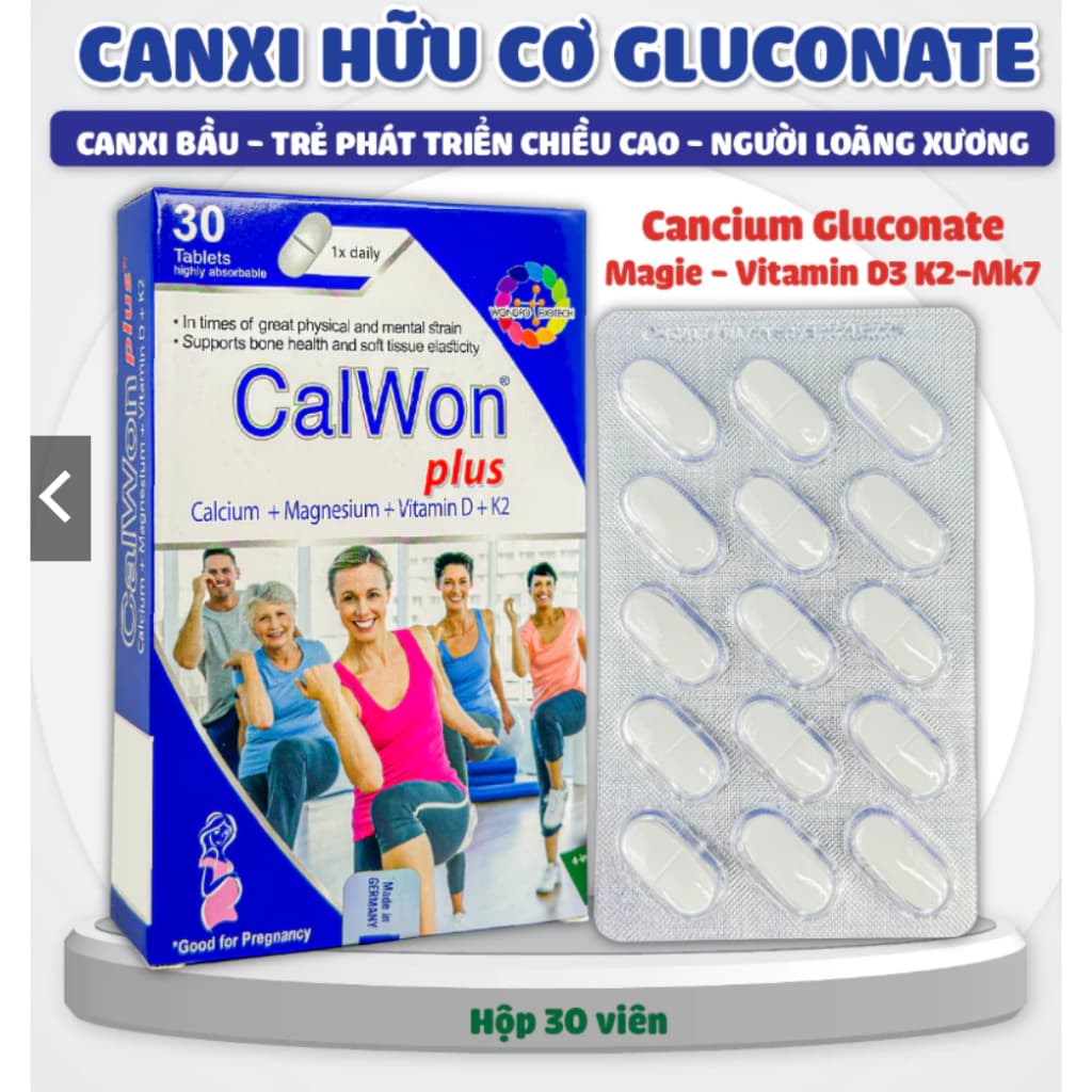 CalWon Plus (hộp 30v )Bổ Sung Canxi Hữu cơ, Magie,Vitamin D3,K2-Mk7 Cho Mẹ Bầu,Sau Sinh,Người Loãng Xương< BUN BUN SHOP