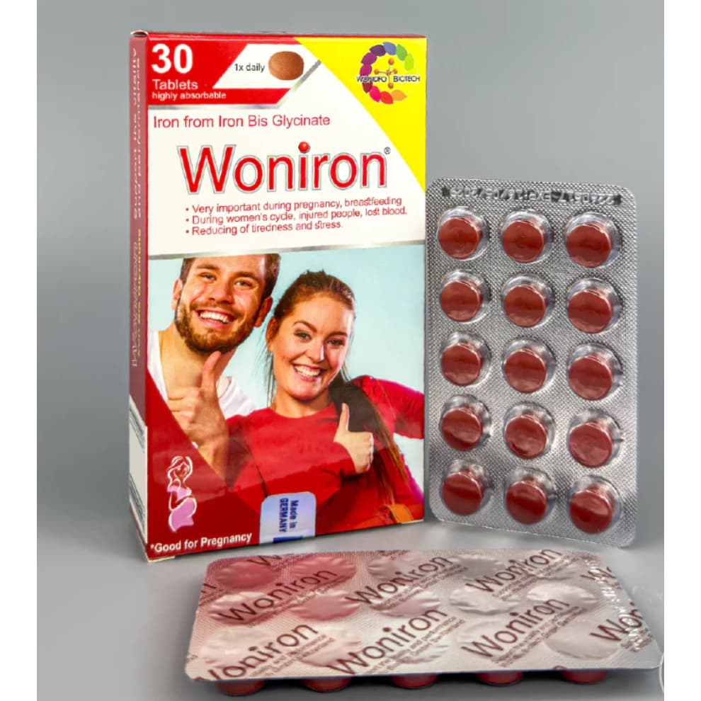 Woniron (Hộp 30 viên) Sắt Hữu Cơ Bislycinate, Acid Folic Cho Mẹ Bầu, Người Thiếu Máu Do Thiếu Sắt< BUN BUN SHOP