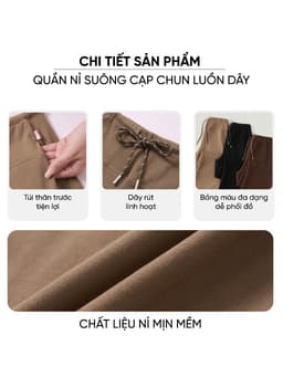 Quần dài nữ CARDINA chất liệu nỉ suông cạp chun luồn dây 6QDT35 4