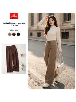 Quần dài nữ CARDINA chất liệu nỉ suông cạp chun luồn dây 6QDT35 1