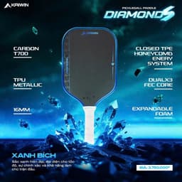 ( CHÍNH HÀNG ) VỢT PICKLEBALL KAIWIN DIAMOND S  – 3 LỚP CARBON T700 SIÊU NHÁM, LÕI MATRIX-C 3