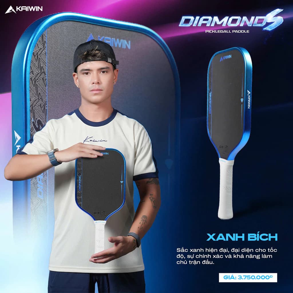 (  CHÍNH HÃNG ) VỢT PICKLEBALL KAIWIN DIAMOND S CHÍNH HÃNG – 3 LỚP CARBON T700 SIÊU NHÁM, LÕI MATRIX-C 16MM