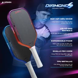 ( CHÍNH HÀNG ) VỢT PICKLEBALL KAIWIN DIAMOND S  – 3 LỚP CARBON T700 SIÊU NHÁM, LÕI MATRIX-C 2