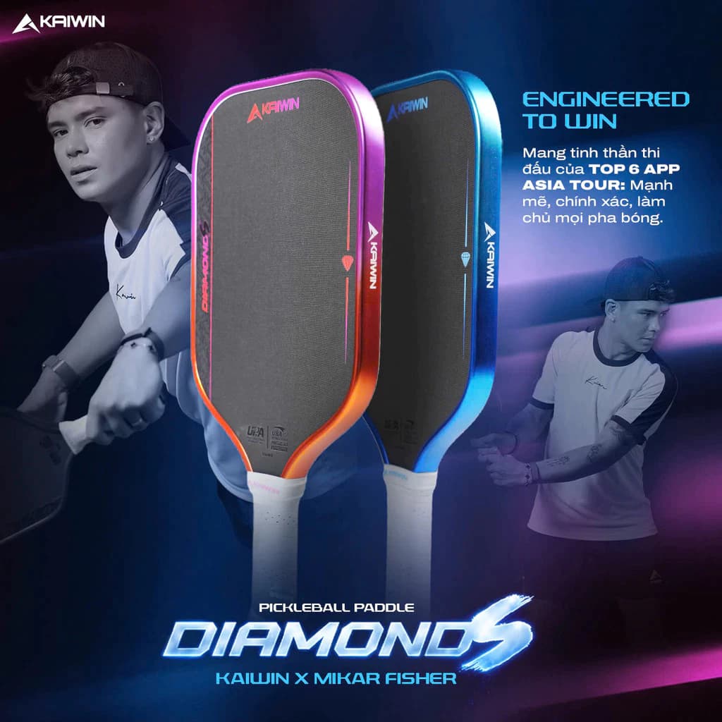 ( CHÍNH HÀNG ) VỢT PICKLEBALL KAIWIN DIAMOND S  – 3 LỚP CARBON T700 SIÊU NHÁM, LÕI MATRIX-C