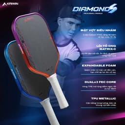 (  CHÍNH HÃNG ) VỢT PICKLEBALL KAIWIN DIAMOND S CHÍNH HÃNG – 3 LỚP CARBON T700 SIÊU NHÁM, LÕI MATRIX-C 16MM 8
