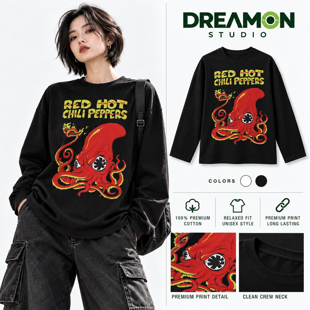 Áo thun dài tay Nam Nữ " Red Hot Chili Peppers" Áo Long Sleeve Oversize form rộng thoải mái
