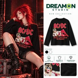 Áo thun dài tay Nam Nữ "AC/DC Whole Lotta Rosie" Áo Long Sleeve Oversize form rộng thoải mái 1