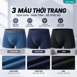 Combo 3 Quần Lót Nam ONE MAN Quần Boxer Chất Thun Lạnh Kháng Khuẩn Co Giãn 4 Chiều Thoải Mái Thấm Hút Mồ Hôi 3Q000 1