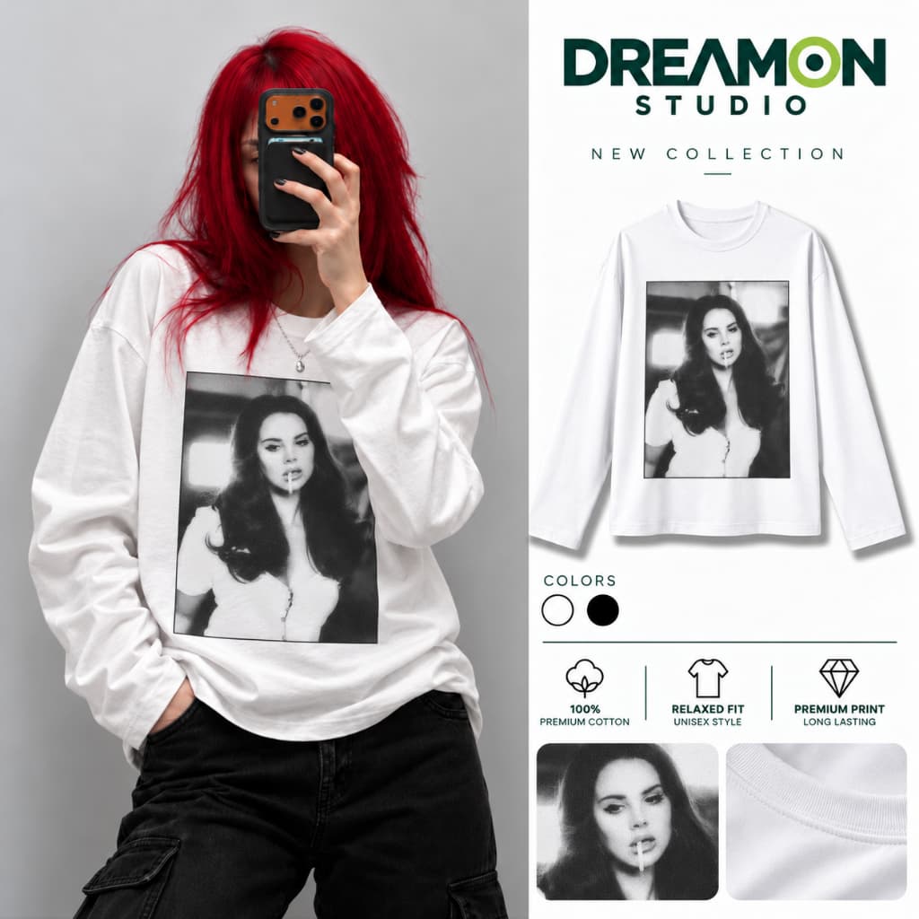 Áo thun dài tay Nam Nữ " LANA Del Rey- nàng thơ" Áo Long Sleeve Oversize form rộng thoải mái