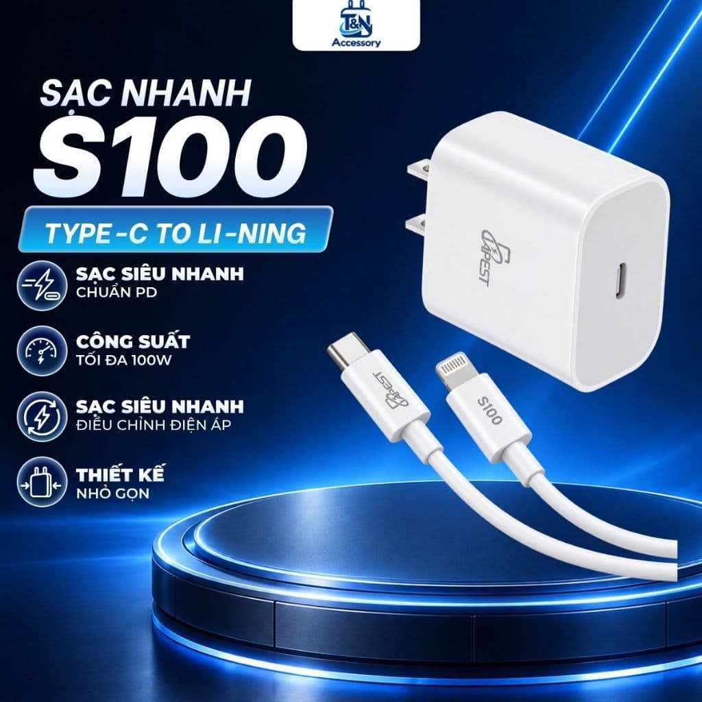 Bộ Sạc Nhanh 20W APEST AP-S100 Củ Sạc Chuẩn EU Kèm Dây Type-C To L Bảo Hành 12 Tháng
