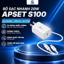 Bộ Sạc Nhanh APEST AP-S100 20W Củ Sạc Chuẩn EU Kèm Dây Type-C To Li-ninq Sạc Nhanh, An Toàn Bảo Hành 12 Tháng 1