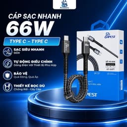 Cáp Sạc Nhanh 66W Apest AP-64PT Type C to type C Dây Bọc Dù Chống Rối, Chống Cháy Dài 1M, An Toàn Khi Sạc Qua Đêm 1