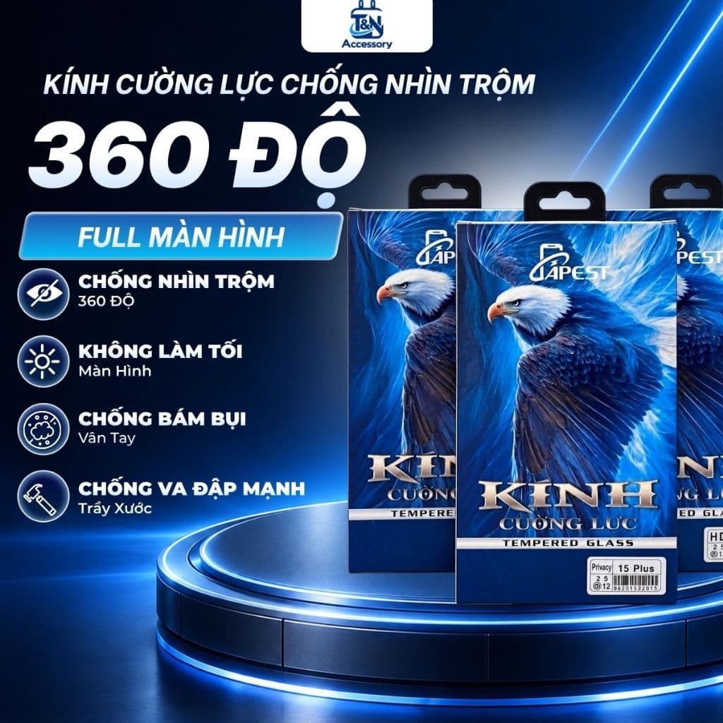 Kính Cường Lực Apest Chống Nhìn Trộm Chống Bám Vân Tay Full Màn Hình Cho IP 11 12 13 14 15 16 17 Pro ProMax