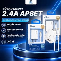 Bộ Sạc tiêu chuẩn 2.4A APEST Kèm Cáp Sạc Cho Điện Thoại Cao Cấp, Tiện Lợi, An Toàn Bảo Hành 12 Tháng 1
