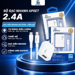 Bộ Sạc Nhanh 2.4A APEST Kèm Cáp Sạc Cho Điện Thoại, An Toàn Bảo Hành 12 Tháng 1