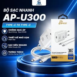 Bộ Sạc Nhanh 30W Apest AP-U300 Type-C to Type-C Sạc Siêu Nhanh, Nhỏ Gọn, An Toàn Kèm Cáp Dù Bảo Hành 12 Tháng 1