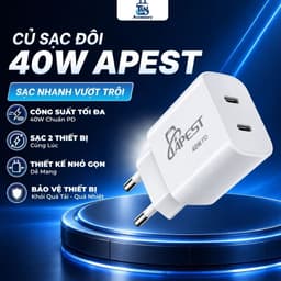 Củ Sạc Đôi 40W APEST AP-B003 Chống Quá Dòng, Quá Áp, Củ Sạc Nhanh 2 Cổng Type C Nhỏ gọn Tiện Lợi Bảo Hành 18 Tháng 1