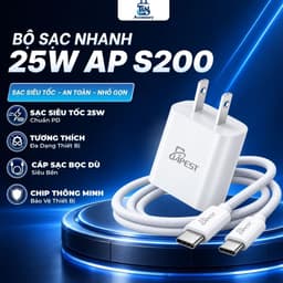 Bộ Sạc Nhanh 25W APEST AP-S200 PD Chuẩn EU Kèm Củ Sạc Và Cáp Sạc Type-C to Type-C Bọc Dù Siêu Bền Cho IP & Adroi 1