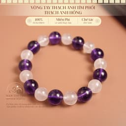 Ngọc Đan Tâm - Vòng Tay Thạch Anh Tím 11mm 6A Phối Thạch Anh Hồng 10mm 4A - Mệnh Hỏa & Mệnh Thổ 1