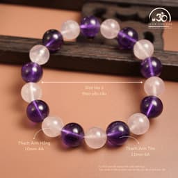 Ngọc Đan Tâm - Vòng Tay Thạch Anh Tím 11mm 6A Phối Thạch Anh Hồng 10mm 4A - Mệnh Hỏa & Mệnh Thổ 2