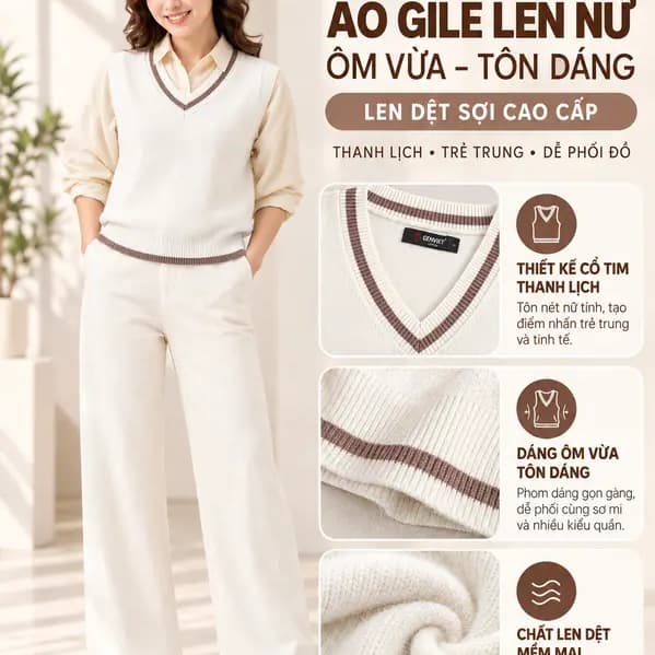 9283 - Áo Gile Len Nữ Ôm Vừa Len Dệt Sợi Cao Cấp - Tôn Dáng Trẻ Trung