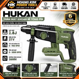 Máy khoan đục bê tông pin HUKAN GC-RHL2126BL, Không chổi than, 3 chức năng, 2.8J, Mũi SDS PLUS 1