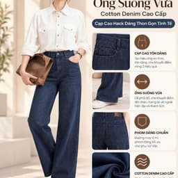 9325 - Quần Jean Nữ Ống Suông Vừa Cotton Denim Cao Cấp - Cạp Cao Hack Dáng Thon Gọn Tinh Tế 1