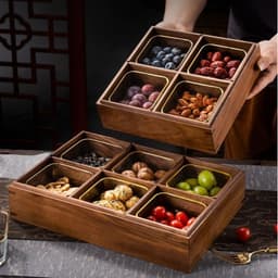 Khay Đựng Bánh Kẹo Mứt Tết 2027 Gỗ Melamine 4/6 Ngăn, Nắp Mica Trong Suốt, Núm Hươu Vàng Sang Trọng 3