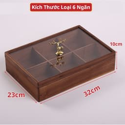 Khay Đựng Bánh Kẹo Mứt Tết 2027 Gỗ Melamine 4/6 Ngăn, Nắp Mica Trong Suốt, Núm Hươu Vàng Sang Trọng 9