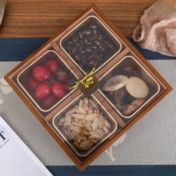 Khay Đựng Bánh Kẹo Mứt Tết 2027 Gỗ Melamine 4/6 Ngăn, Nắp Mica Trong Suốt, Núm Hươu Vàng Sang Trọng 5