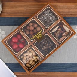 Khay Đựng Bánh Kẹo Mứt Tết 2027 Gỗ Melamine 4/6 Ngăn, Nắp Mica Trong Suốt, Núm Hươu Vàng Sang Trọng 4