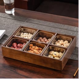 Khay Đựng Bánh Kẹo Mứt Tết 2027 Gỗ Melamine 4/6 Ngăn, Nắp Mica Trong Suốt, Núm Hươu Vàng Sang Trọng 6