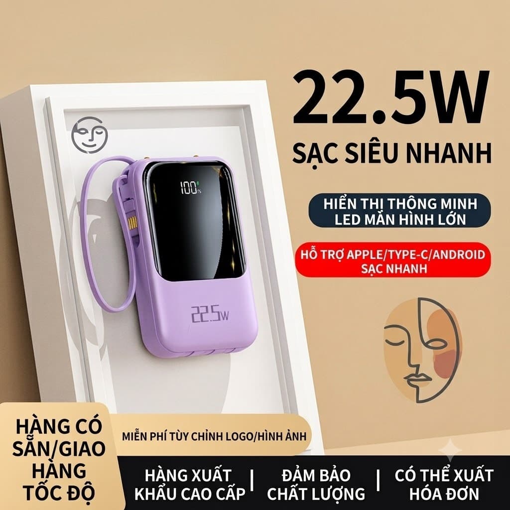 Pin sạc dự phòng 22.5W màn hình LED hỗ trợ Apple Type-C Android dung lượng 10000mAh / 20000mAh ( S03)
