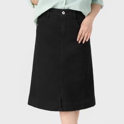 Chân váy jean chữ A dáng dài qua gối GENVIET JEANS vải denim cạp cao giấu bụng thanh lịch basic 9111 2