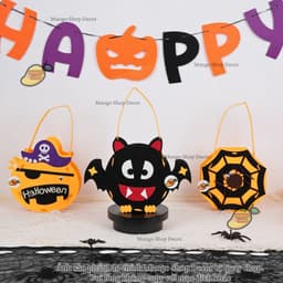 Giỏ Đựng Kẹo Halloween Túi Vải Nỉ Hình Bí Ngô Con Ma Phù Thủy Dơi Có Quai Xách Dành Cho Bé 2