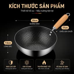 Chảo Tổ Ong (Đáy Sâu) Cán Gỗ Có Nắp 20cm và 32cm/ (Đáy Bằng) 28cm/ 2 Quai/ Lồng Sâu 18cm. LM 6