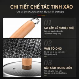Chảo Tổ Ong (Đáy Sâu) Cán Gỗ Có Nắp 20cm và 32cm/ (Đáy Bằng) 28cm/ 2 Quai/ Lồng Sâu 18cm. LM 8