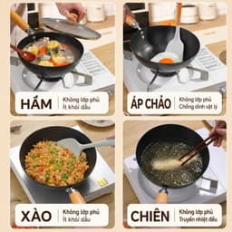 Chảo Tổ Ong (Đáy Sâu) Cán Gỗ Có Nắp 20cm và 32cm/ (Đáy Bằng) 28cm/ 2 Quai/ Lồng Sâu 18cm. LM 9
